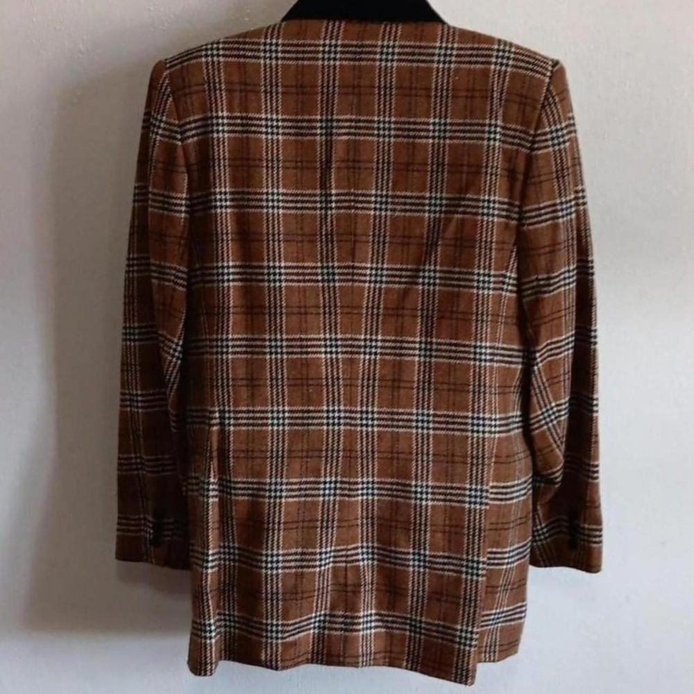 Cottagecore 100% Lambswool Plaid Jacket Vintage Button Coat Black Brown Academia - Picture 2 of 8
